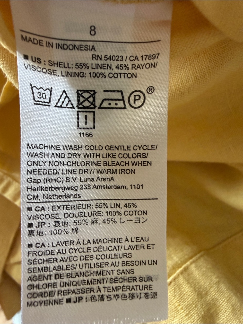 Banana Republic Linen-Blend Button Front Dress in Golden Rattan Yellow Size 8 - Picture 4 of 4